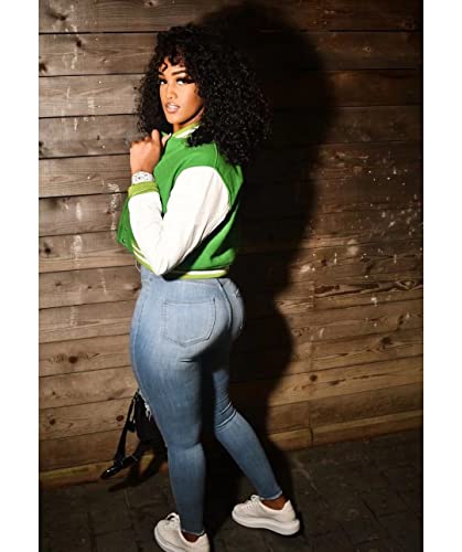 Image of Mintsnow Womens Varsity Jacket Long Sleeve Button Down Bomber Jackets Casual Baseball Uniform Streetwear