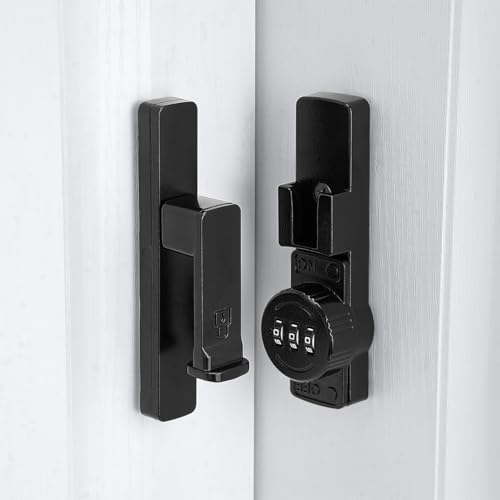 Image of INIRET 2 Packs Black 90 Degree Barn Door Lock,Mechanical Password Lock,Flip Latch with Combination,3 Digit Password Keyless,Protect Privacy,for Cabinets,Windows,Garden,Bathroom,and Sliding Door