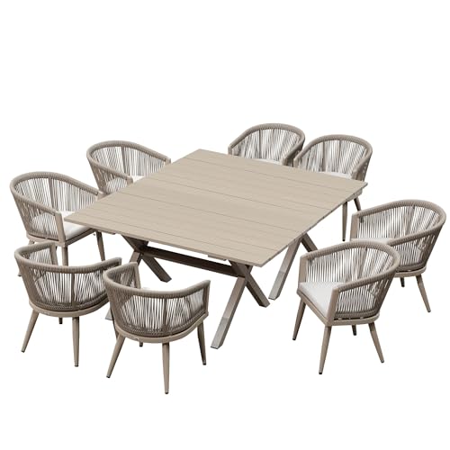 Image of PURPLE LEAF Patio Dining Set for 8 with 62.99 inch x 77.17 inch Table Champagne