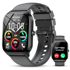 CASCHO Smartwatch Damen Herren, 1.85" HD Smart Watch, 115+ Modi, Fitness Tracker mit Bluetooth Telefonie, IP68 Wasserdicht Schrittzähler Uhr mit bis zu 30 Tage Standby für iOS und Android, Dunkelgrau