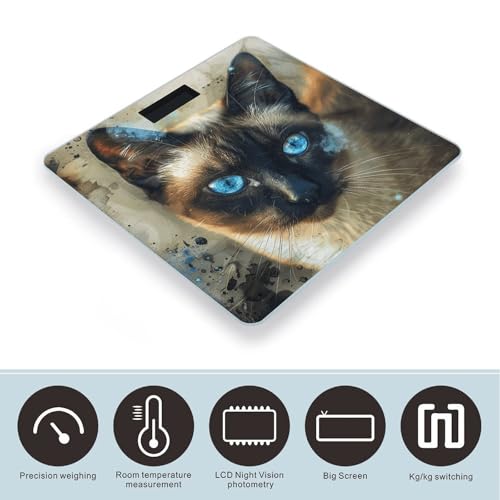 Báscula digital de baño con diseño gato siamés miniatura 3