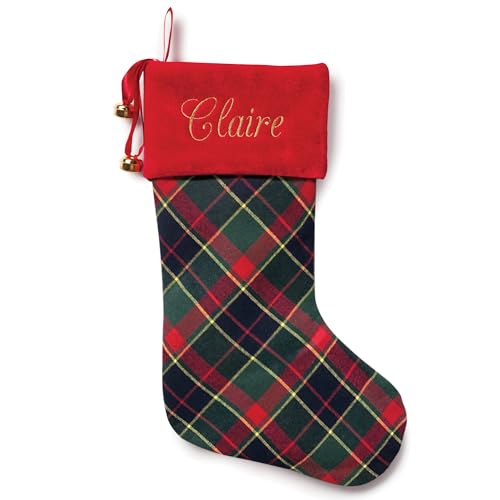 Personalized Planet Plaid Christmas Stocking with Custom Name Embroidery |