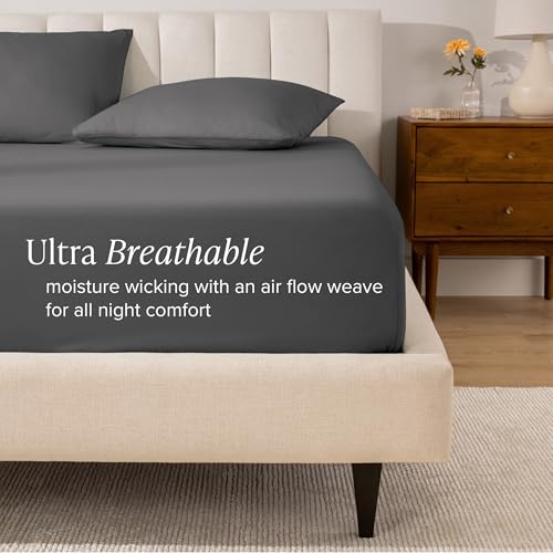 Bare Home 100% Organic Cotton Percale Fitted Sheet (Full XL, Grey) - image 3