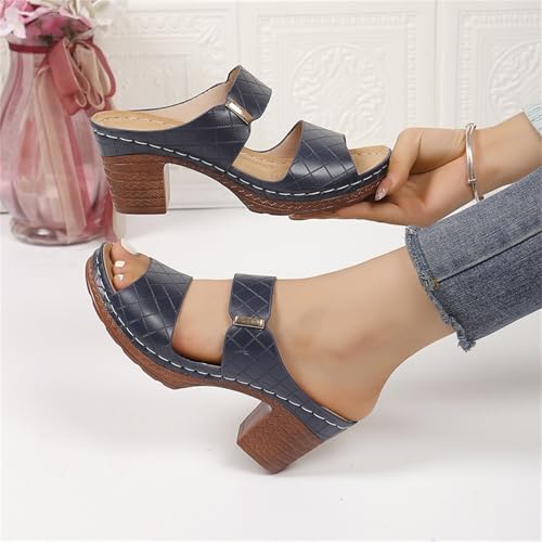 Women's Solid Color Orthopedic Stylish Sandals, Chunky Heel Platform Mules Slip On Open Toe Summer Sandals for Women4