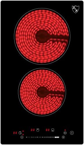 K&H 2 Two Burner Dual 12 Inch Built-in Electric Stove Top Radiant Ceramic Cooktop Slider Control 240V 3000W CERV-3002SL