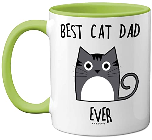Stuff4 Best Cat Dad Ever Mug - Funny Gift for Men 11oz Ceramic Dishwasher Safe Premium Green Handle, Green - Dad