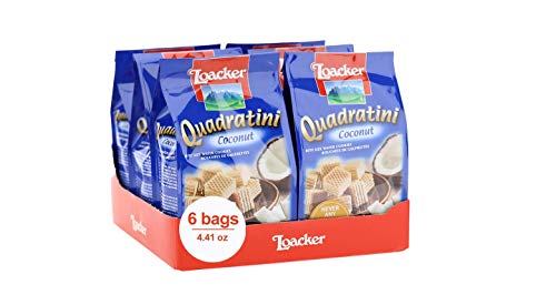 Loacker Quadratini Premium Coconut Wafer Cookies, 125g/4.41oz., Pack of 6