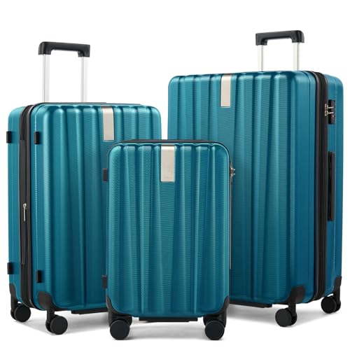 Image of Hanke Expandable Hardshell Luggage Sets 3 Piece Extra Large Suitcases with Lock,28 Inch Luggage with Spinner Wheels, PC Travel Suitcase for Women Men 20 24 29Inch,Caribbean Blue