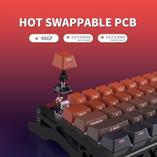 Image of Wireless Mechanical Gaming Keyboard, 65% Layout RGB Custom Keyboard - Ghost | Aluminum Alloy Black Frame with Red Gradient Keycaps, Pre-Lubed Hot-Swappable Linear Ghost Switches