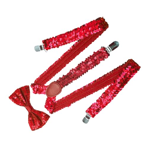 Shining Suspenders Bowtie Set Sequins Brace With Adjustable Straps And Metal Clip For Formal Occasion Stage Show Props Glitte