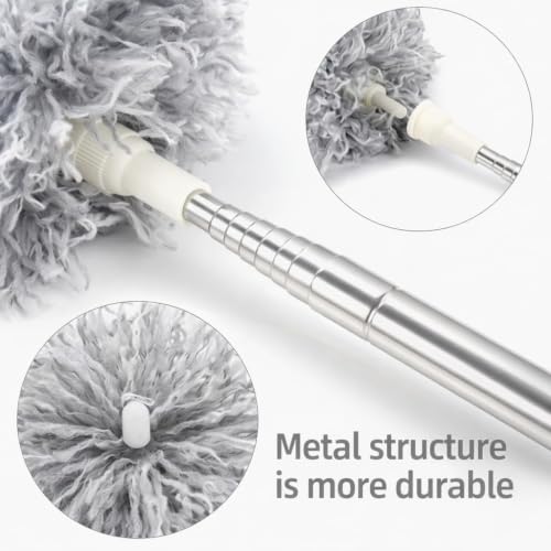 Image of DecorTwist Ceiling Fan Cleaning Duster, Extendable Long Handle Cobweb Brush | Washable microfiber 3-in-2 kit, Extendable long handle. No ladder. For fan blades, cobwebs, lights, blinds & high corners.