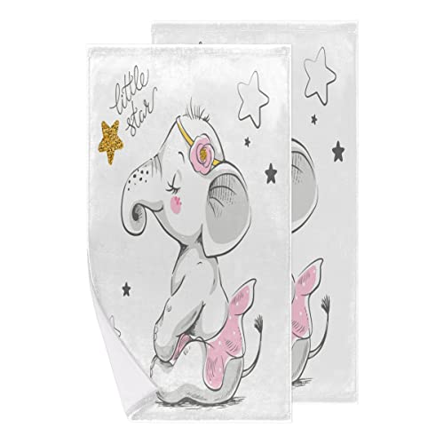TropicalLife Kawaii - Toalla de baño de elefante suave de poliéster de algodón, 2 toallas de mano...