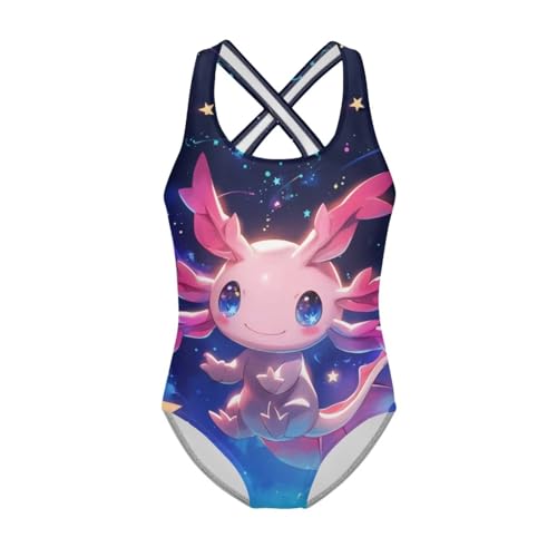 Image of Girls One Piece Swimsuit Axolotl Cross Back Straps Bathing Suit Lightweight Quick Dry Gymnastics Leotard