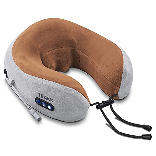 TRAKK Neck Massager & Travel Pillow - U-Shaped Neck Pillow & Electric Massager for Muscle, Shoulder, Cervical Pain Stress Relief - Memory Foam Massage Pillow for Home, Office, Airplane,Car (Brown)
