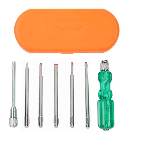 Image of Spartan BS-02-Pro 6-in-1 Pc Screw Driver Kit With Neon Bulb Screwdriver Kit /Screwdriver Set, 2 Flat Blades, 2 Phillips Head, 1 Round Poker Bar, Extension Rod | Multi-purpose Tool Set, Green