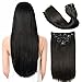 Produktbild Clip in extensions echthaar Neue Version Verdickt Brasilianisches Haar 120g Remy Haar Natur Schwarz Vollkopf Seidig Gerade 100% Echthaar Clip In Extensions (16 Zoll/40 CM #1B)