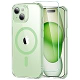 【米軍MIL規格・Magsafe対応】 ESR iPhone 15 Plus ケース セット 画面保護フィルム カメラ保護 傷に強い背面 ワイヤレス充電 ストラップホール付き いphone15plus ケース Classicシリーズ（クリア_フロストグリーン）