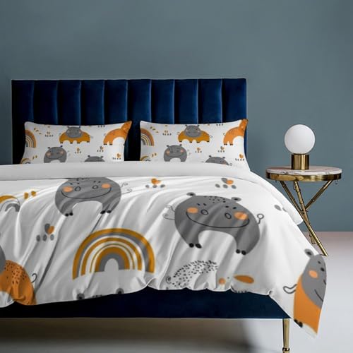 Cama sin arrugas con el juego de ropa de cama de hipopótamo de microfibra 8
