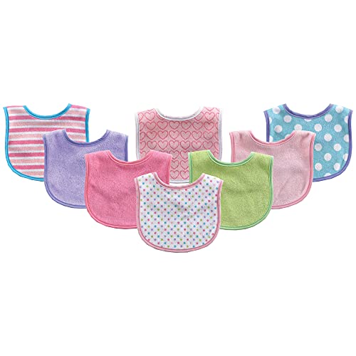 Image of Luvable Friends Unisex Baby Cotton Terry Bibs, Pink, One Size