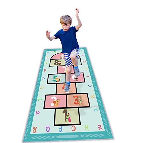 image for KAREZONINE Hopscotch Rug 31” x 63”, Hop and Count Game Rug with Cu