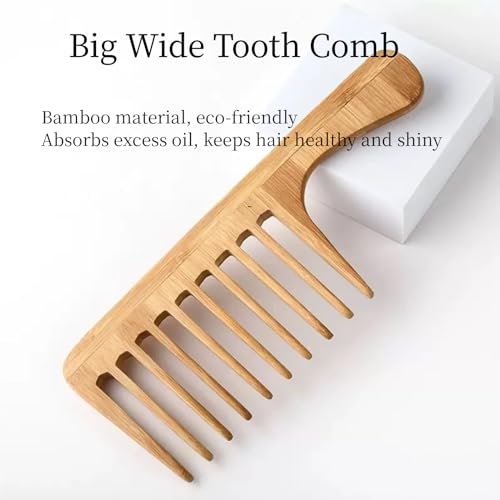 Peine ancho de dientes gruesos de bambú natural miniatura 2