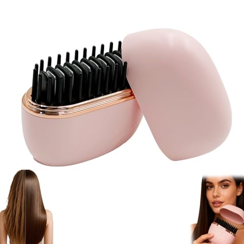 Glam brushs Mini Hair Straightener 3-Speed Temperature Control Portable Electric Hair Straightener Brush 30s Heating Rapid Heating & Anti Scald Shell Cordless Straightening Comb for Travel(Pink)