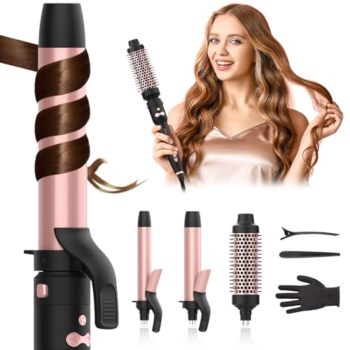 Automatic Rotating Curling Iron Set, 3 in 1 Dual Voltage Ceramic Wand with 1' 1.25' 1.5' Barrels, Ionic Technology, 3 Heat Settings, Fast Heating for Beach Waves & Travel