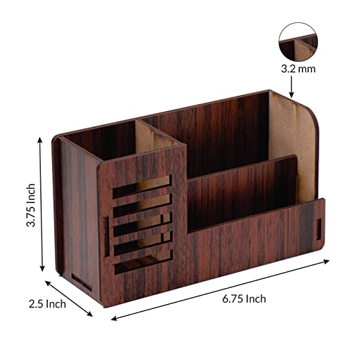 Image of Pen Stand With Visiting Card & Mobile Holder Multipurpose Wooden Automobiles Desk Organizer Pen And Pencil (Design 1), Brown