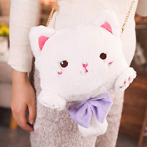 HMMJ Long Tail Cute Long Tail Persian Cat Doll Shoulder Bag Simulation Cat Doll Pillow Coin Purse for Children Toddler Baby Girls (Color : White)