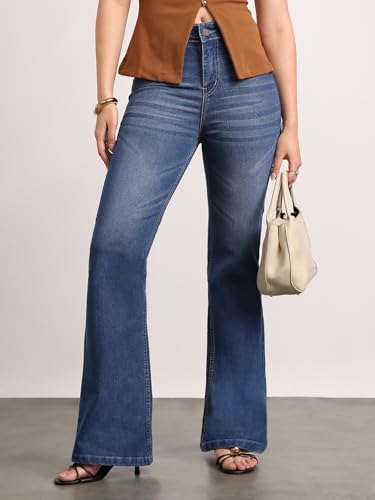 Image of Urbano Fashion Women's Mid Rise Bootcut Washed Jeans Stretchable