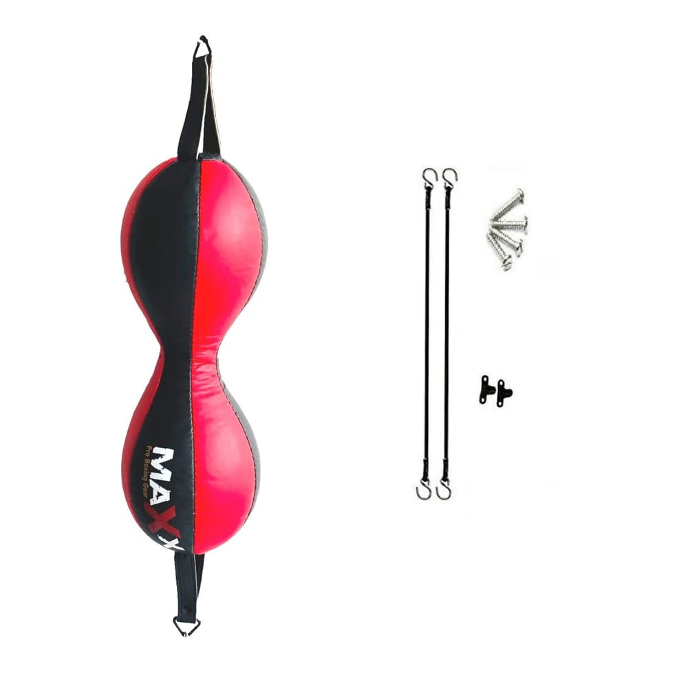 TWIN Double End Bag Floor to Ceiling Ball Punch Bag With Ropes Hooks + Anchor DB (BLACK/RED, TWIN DOUBLE END + ROPE) — image 1
