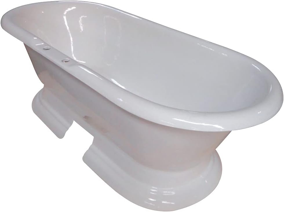 Aqua Eden VCT7D723224 Cast Iron Double Ended Pedestal Bathtub with 7-Inch Centers Faucet-Drillings, 72-Inch, White