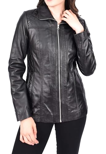 Veste en cuir matelassé femme noire Kimber, blouson motard zippé chaud