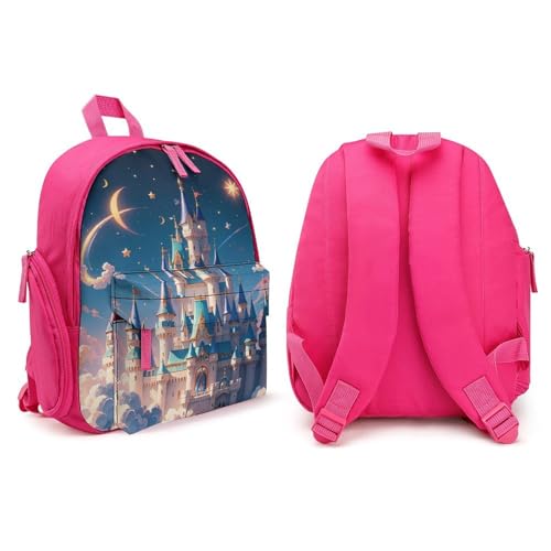 Cool Aesthetic Castle Backpack for Men Women, Durable Small Bookbag Lightweight Daypack for Travel, Hiking, Pink-style4