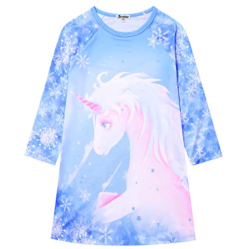 Jxstar Nightgowns for Girls, Long Sleeve Pajamas Sleepwear Unicorn Mermaid Cotton Night Dresses