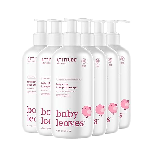 ATTITUDE Baby Lotion, EWG Verified Moisturizer, Dermatologically Tested Moisturizing Cream, Vegan and Cruelty-Free, Unscented, 16 Fl Oz (Pack of 6)