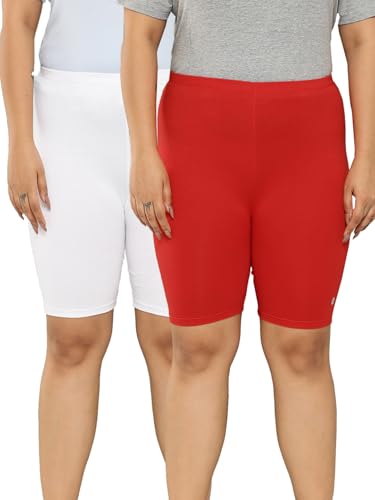 Image of LEADING LADY Women's Solid Cotton Mid Rise Shorts | Skinny fit Short for Workout, Yoga, Gym & Running Shorties (Pack of 3)