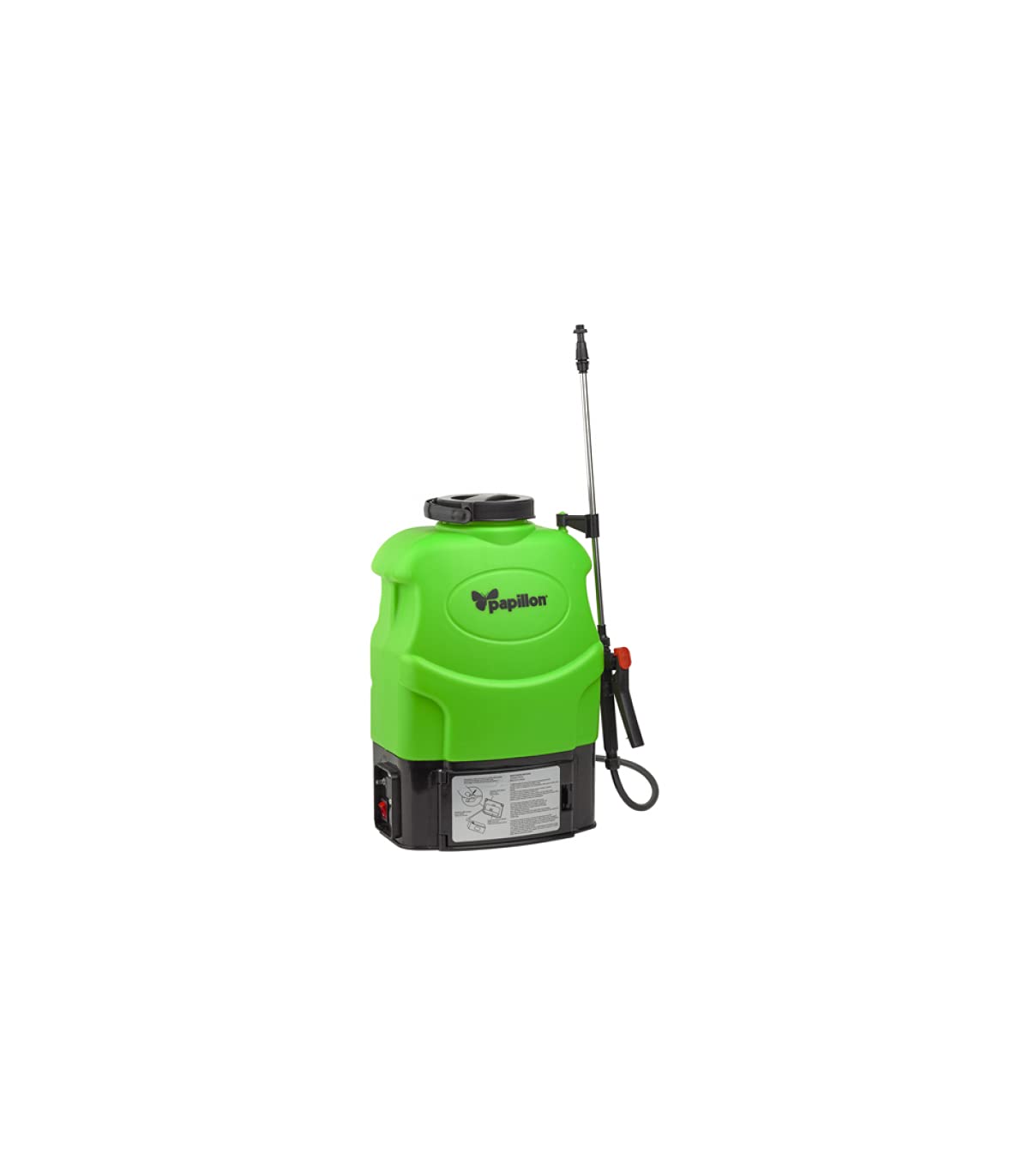 WeGeek, POMPA A SPALLA con BATTERIA al litio (12V - 8Ah),​16 litri. Sebatoio resistente ai raggi UV. Lancia telescopica in acciaio con 3 ugelli. Regolatore di pressione elettronico (1.5-​4 bar)