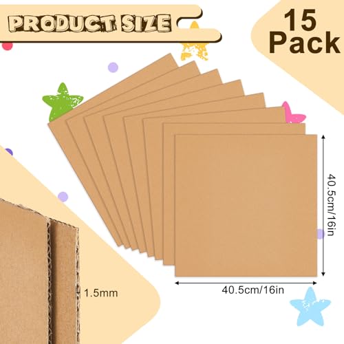 Image of Henoyso 15 Pack 16 x 16 Inch Corrugated Cardboard Sheets Flat Cardboard Sheets Packaging Inserts Flat Square Inserts Squares Separators for Shipping Packing Mailing Crafts (Brown)