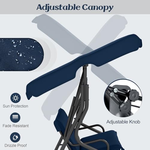 Image of Tangkula 3 Person Porch Swing, Patio with Removable Cushion & Powder-Coated Steel Frame, Outdoor Swing with Canopy for Porch, Backyard, Garden, Balcony(Navy)