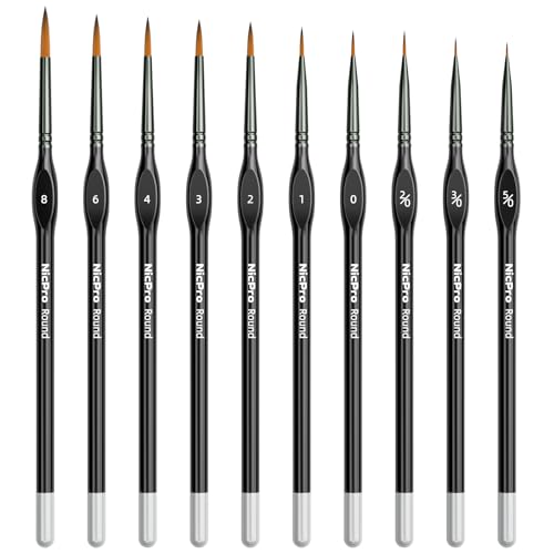 Image of Nicpro Miniature Paint Brushes - 10PCS Model Paint Brush Set for Acrylic Oil Watercolor, Micro Detail Paint Brushes for Model, Miniature, Art Painting, Fine Detailing, Paint by Numbers, Craft