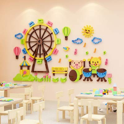 Pegatinas de pared con dibujos animados 3D estéreo para jardín de infantes, decoración de la pared del medio ambiente, diseño de anillo para crear un salón de clases