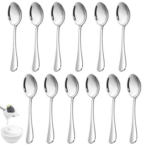 Jinsion Teaspoons Set of 12, Stainless Steel Dessert Spoons, 14 cm Small Spoon Teaspoons, Mirror Polished Coffee Spoons Cutlery, Spoon Set for Tea, Coffee, Use for Home, Kitchen, Restaurant