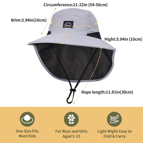 ZOORON Kids Sun Hat with Neck Flap UPF 50+ UV Protection Wide Brim Breathable Fishing Safari Beach Summer Hat for Boys Grils3