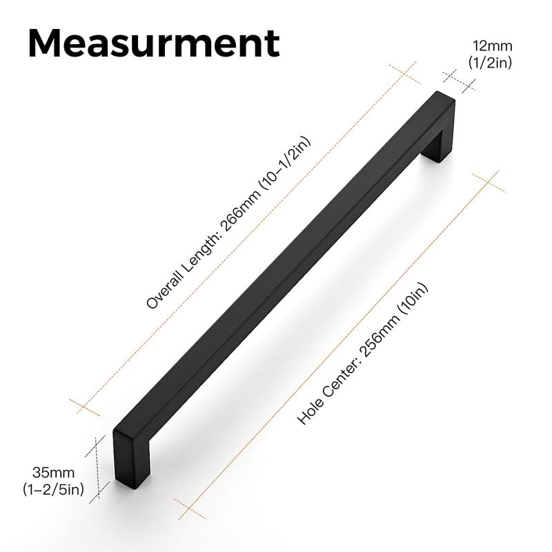 Ravinte Pack of 5 Cabinet Handles, 256 mm, Furniture Handles, Black Handles for Kitchen Cabinets Cabinet Handles - Image 3