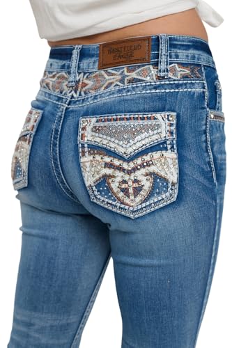 High Waisted-Rise Embroidered Feather Flare Jeans - Curvy Stretchy Bootcut Denim for Women2