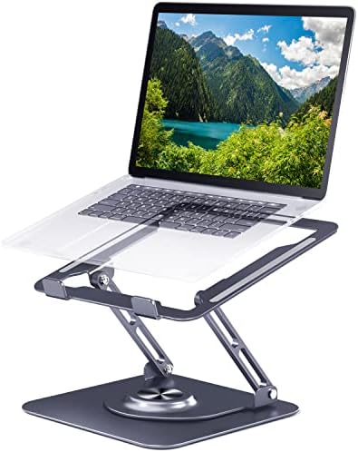 Laptop Stand 360° for Desk Rotating Base, Laptop Riser Adjustable Height, Foldable Portable Aluminum Adjustable Laptop Stand Compatible with Macbook Pro Other Notebooks and Tablets 10-17"Grey