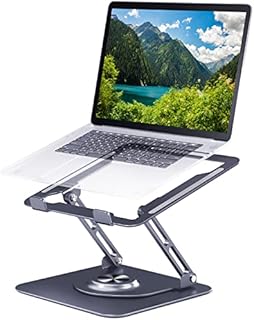 Laptop Stand 360° for Desk Rotating Base, Laptop Riser Adjustable Height, Foldable Portable Aluminum Adjustable Laptop Stand Compatible with Macbook Pro Other Notebooks and Tablets 10-17"Grey