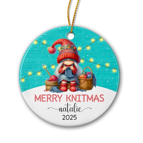 Crochet Christmas Tree Ornament 2025, Crocheting Ceramic Ornaments, Crochet Ornament Gifts for Women Girl Mom Grandma Knitting Lovers, Custom Name & Year Crochet Xmas Ornament, Knitting Ornament Gift