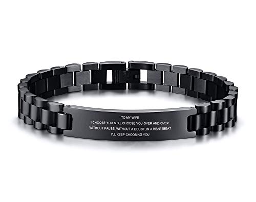 MEALGUET Stainless Steel Love Quote Engraved I Will Keep Choosing You Couple Link Bracelets Wristband for Wife,Love Gift for Valentine's Day Birthday